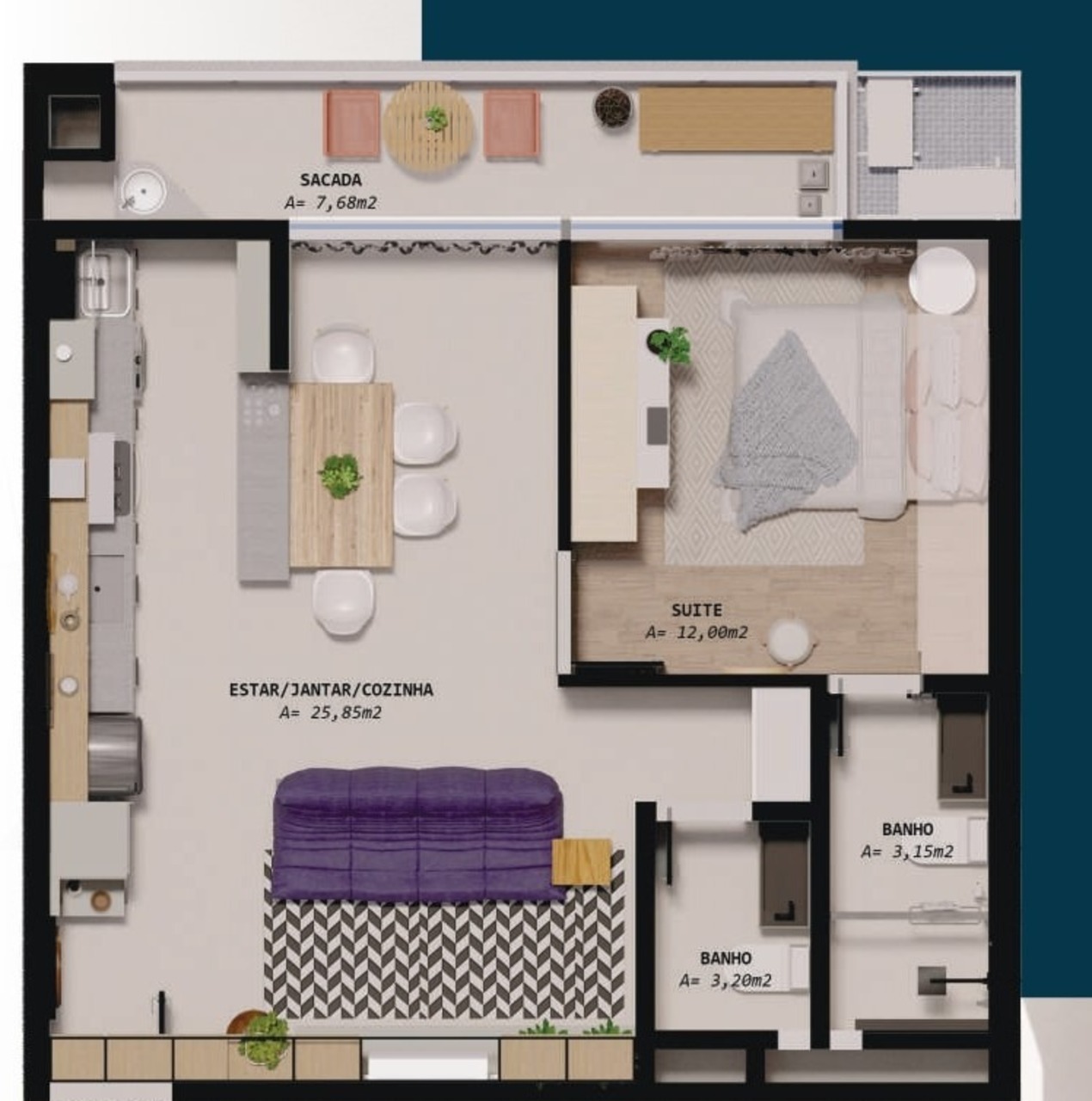 Apartamento com 1 quartos à venda, 52m² em São José, SC