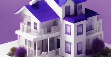 Imagem de uma casa das cores da Agente Imóveis: roxa, branca e azul